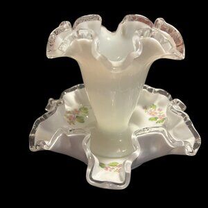 Hand Painted Fenton Small Bowl/1950's with A Small Candle Holder/Vase